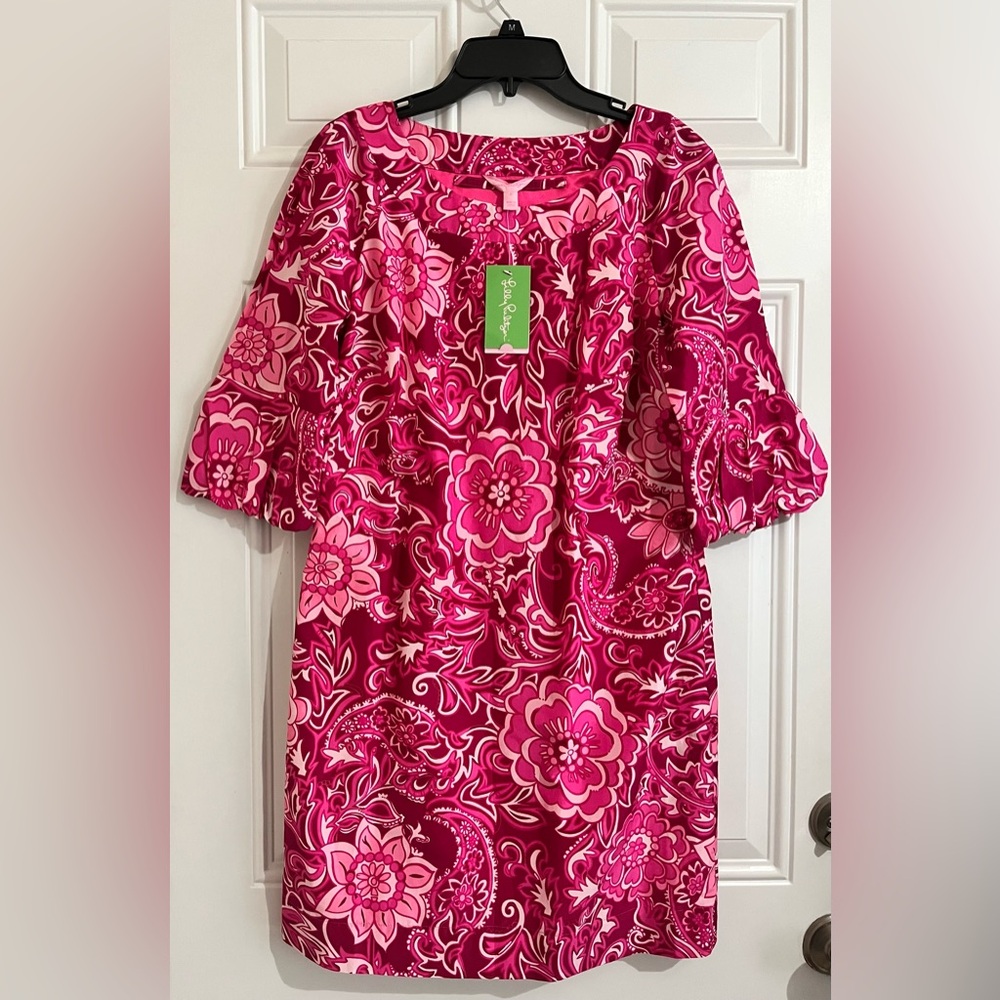 NWT Lilly Pulitzer Silk Dress 6 Dasha Printed Taffe Tea Rose Best Dressed Sheath